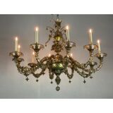 Rezzonico Venetian Lustre In Murano Glass Mordoré With Green Reflections, 10 Bras Of Light