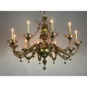 Rezzonico Venetian Lustre In Murano Glass Mordoré With Green Reflections, 10 Bras Of Light