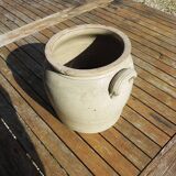 Ancien Pot à Graisse en Grès Beige H 22,5 cm