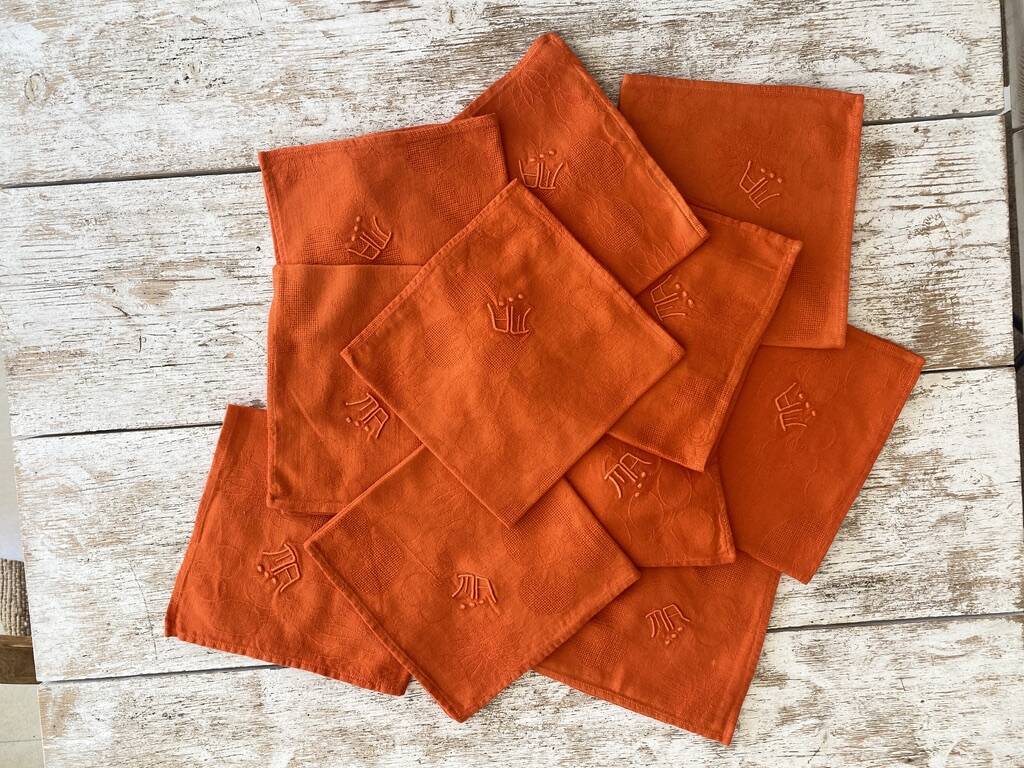 10 antique monogrammed napkins MA - 38x38 cm - Cotton