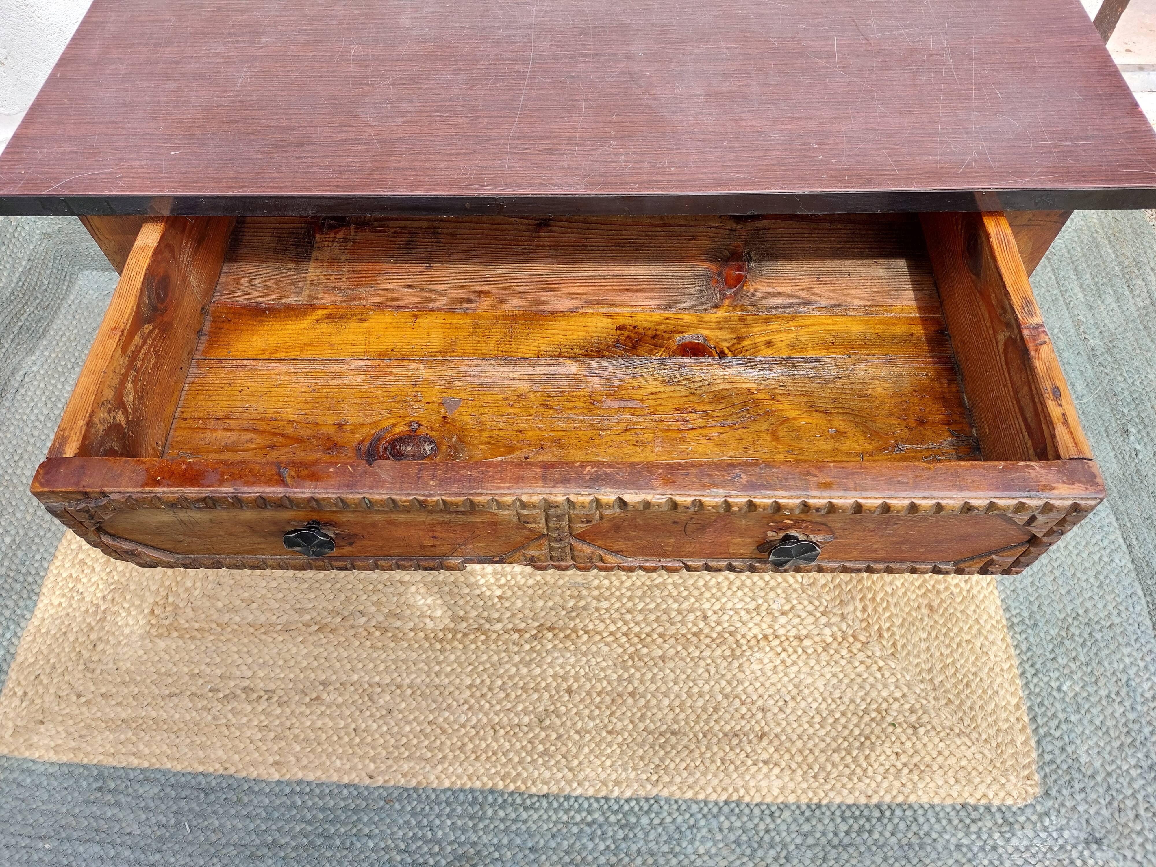 brutalist wooden table