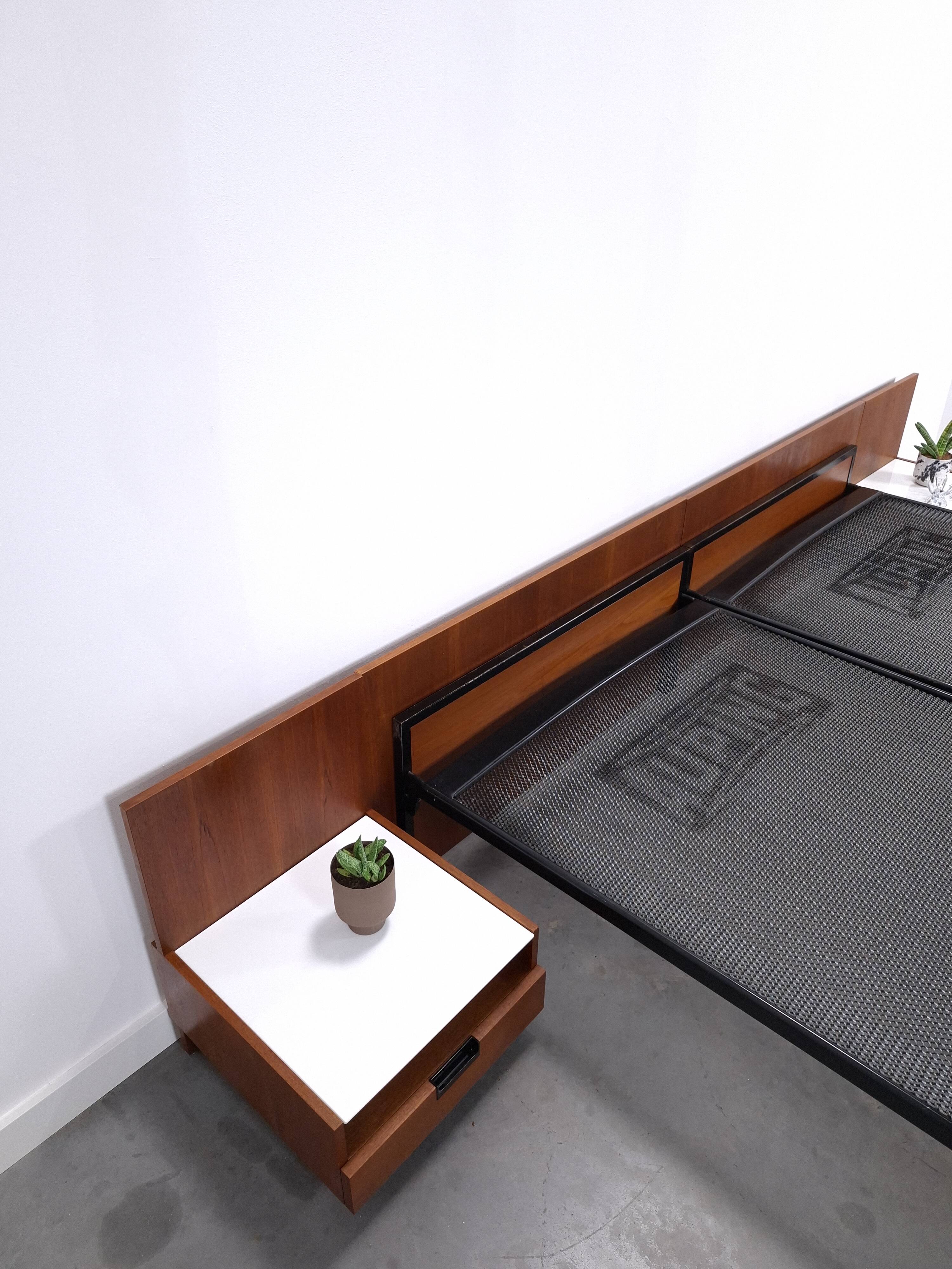Two-person bed Japanese series Cees Braakman Pastoe and Auping with bedside table.