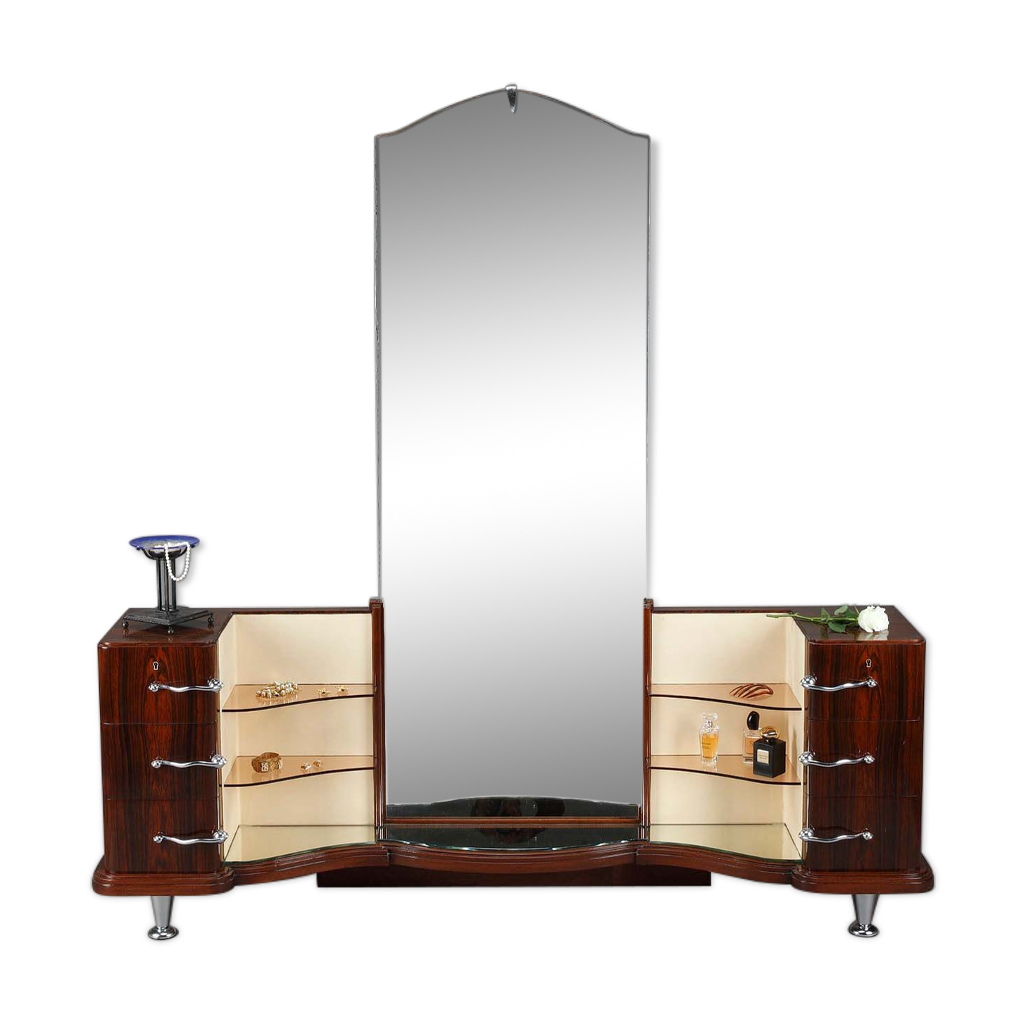 Coiffeuse et son fauteuil en placage d'ébène de Macassar