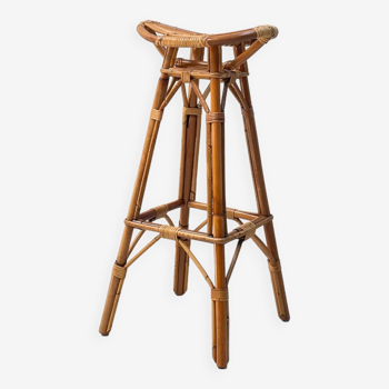 Tabouret haut en bambou et rotin, vers 1960.