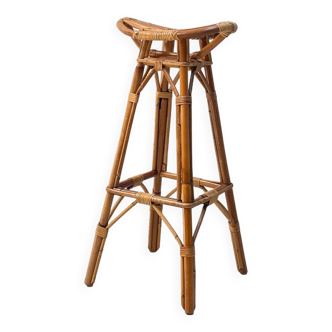 Tabouret haut en bambou et rotin, vers 1960.