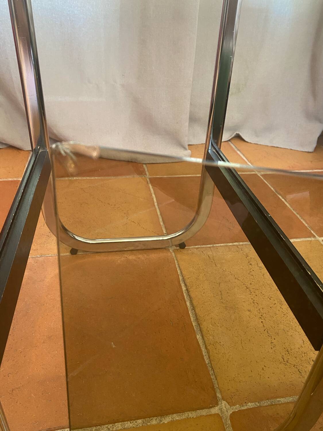 Serving trolley, side table, chrome metal and smoked glass, 1970s