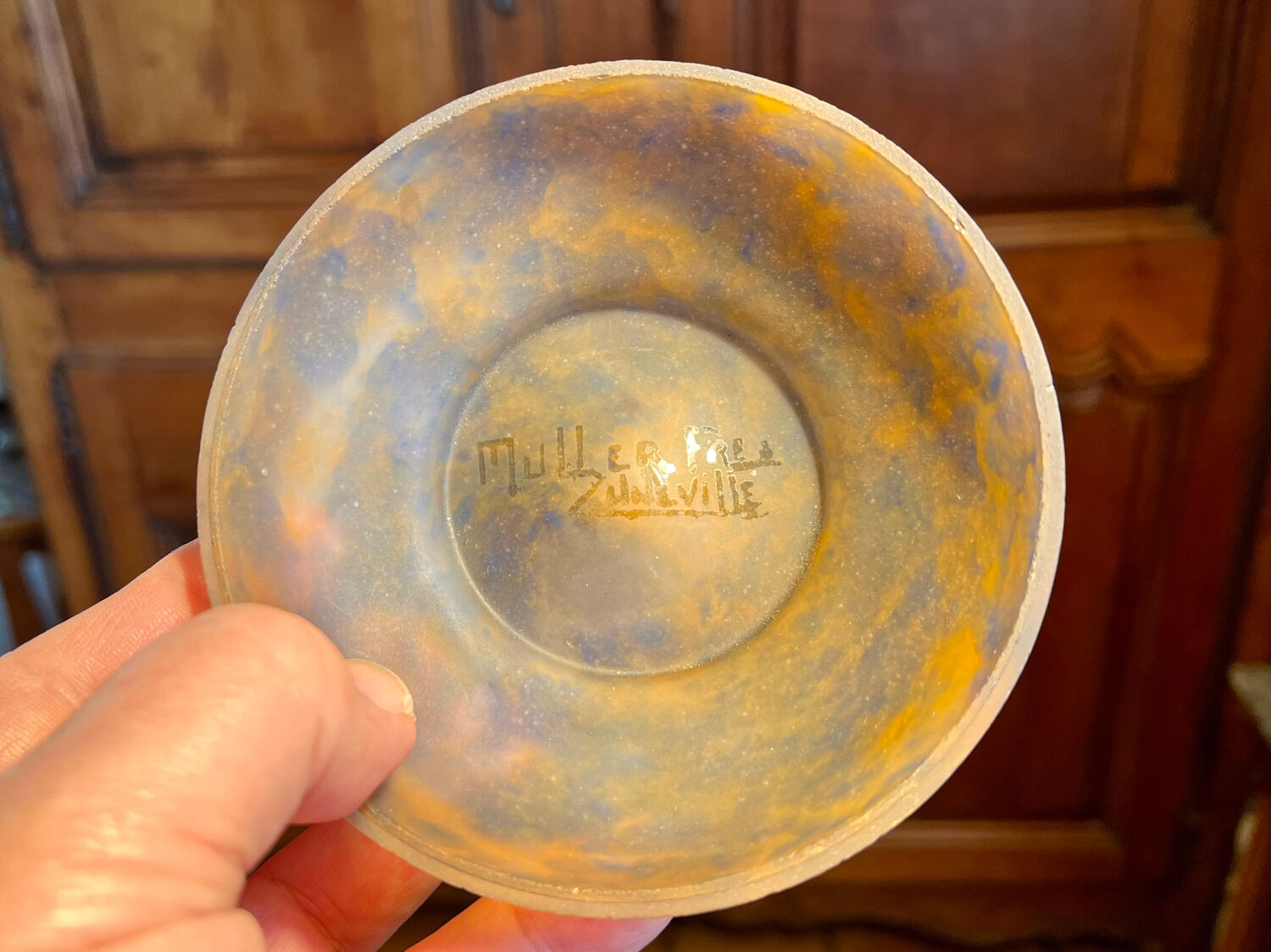 Small glass paste cut by Muller Frères Lunéville, in multi-coloured glass.