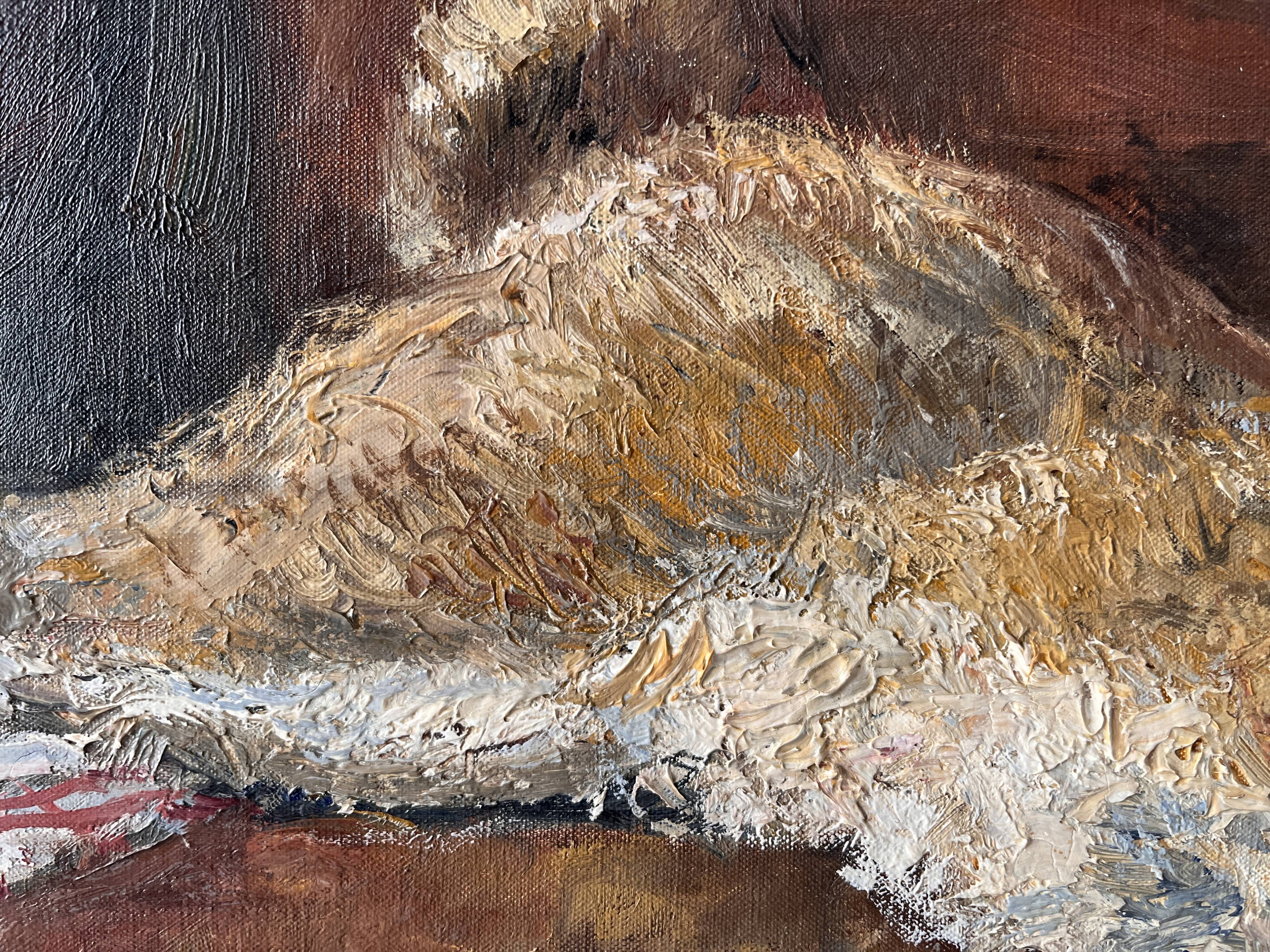 Oil painting on canvas of a still life with a hare circa 1950