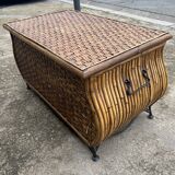 Rattan trunk in vintage wicker and wrought iron