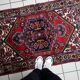1950s handmade wool medallion rug, red and navy, 96 × 144 cm - 1C1290