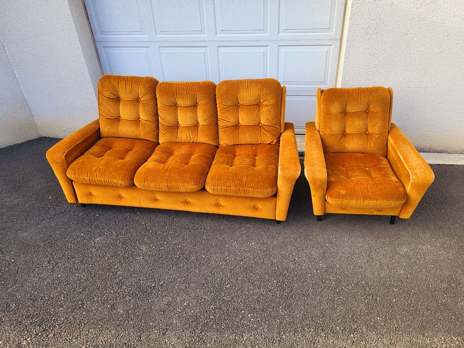 Ensemble canapé fauteuil vintage velours