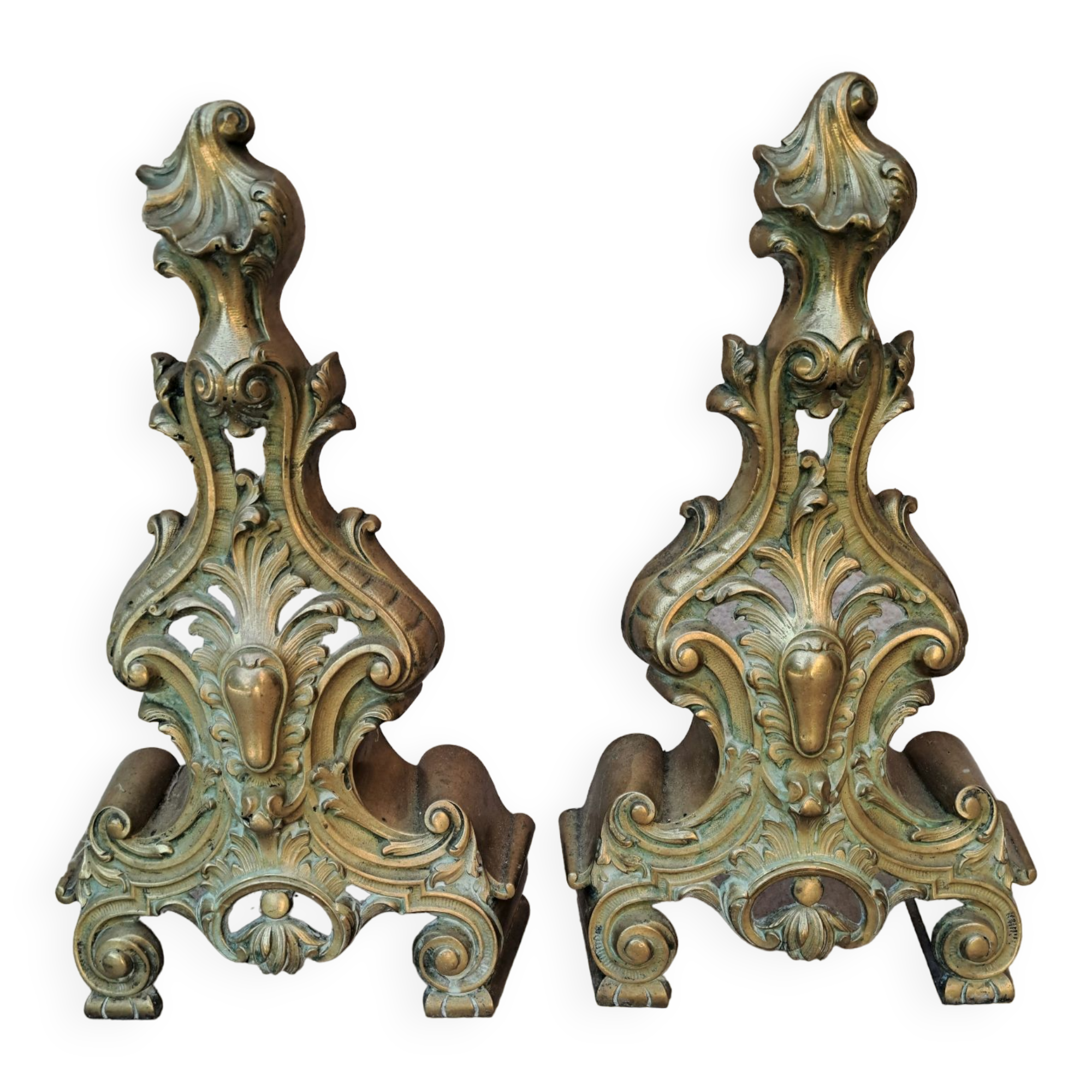 Chenets en bronze doré style Louis XV