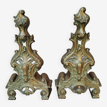 Louis XV style gilded bronze andirons