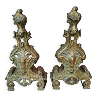 Louis XV style gilded bronze andirons