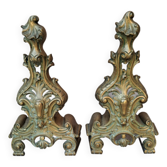 Chenets en bronze doré style Louis XV