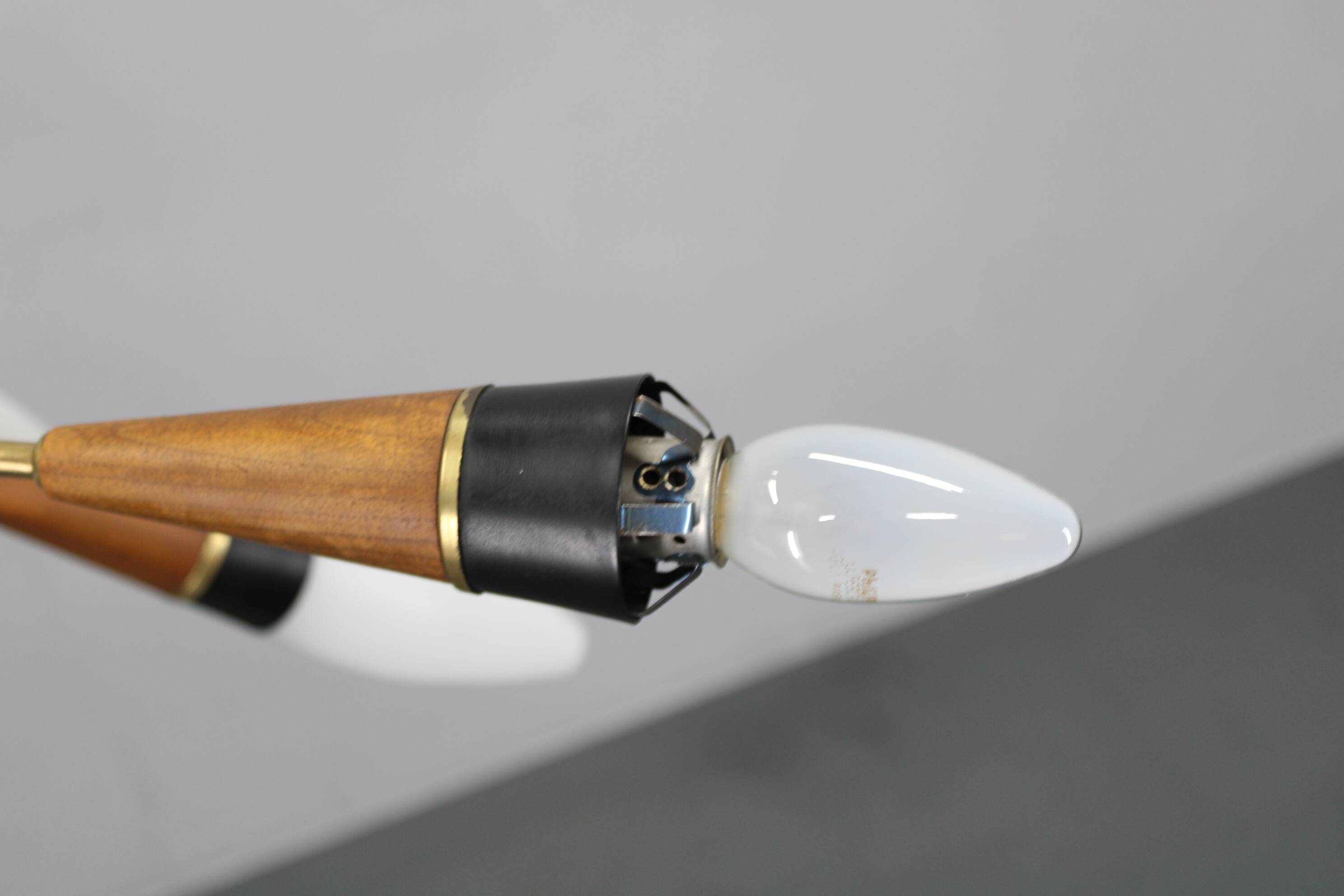 1960s Rupert Nikoll Brass and Teak Opaline Glass Chandelier, Austria