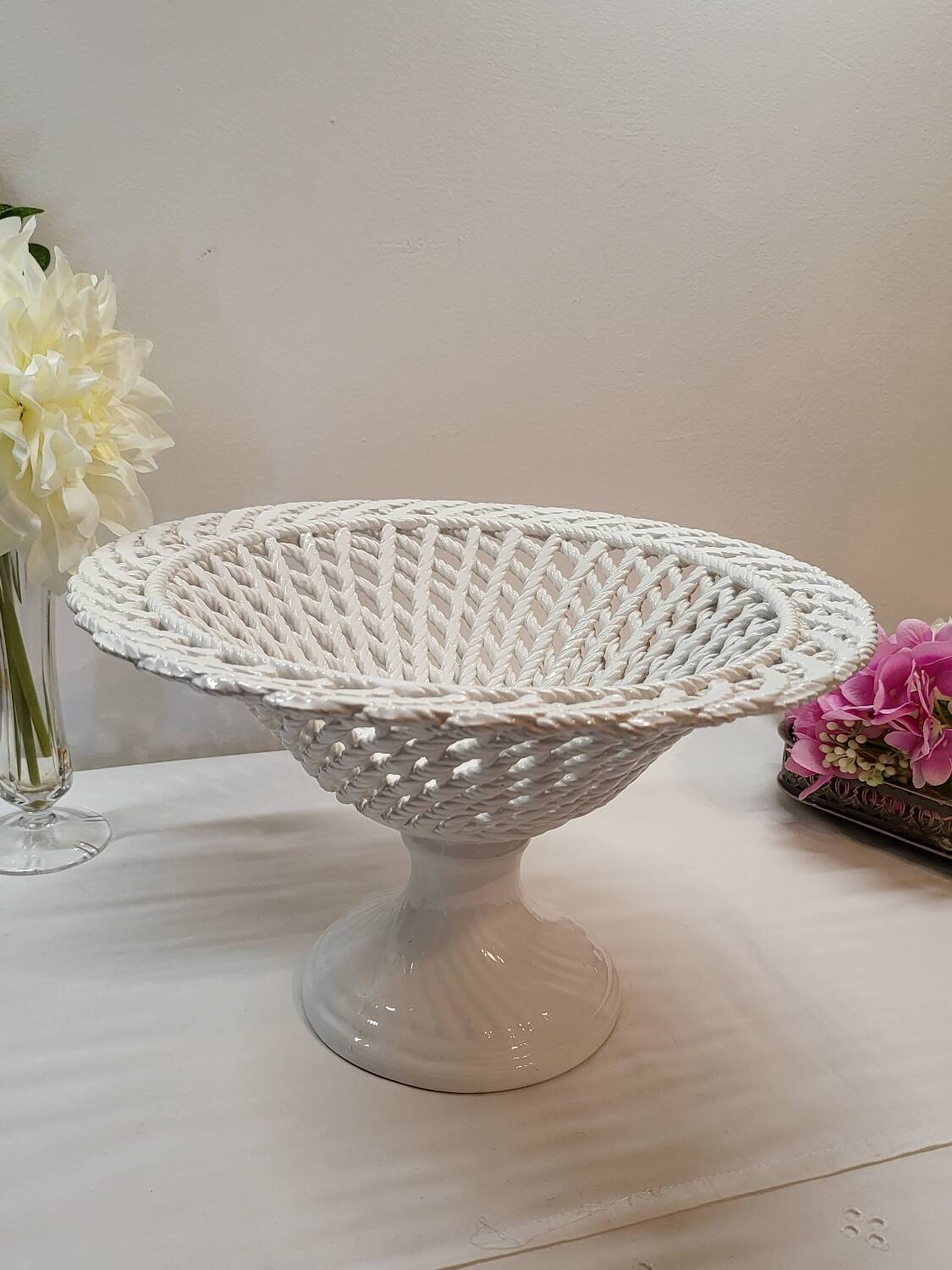 Coupe à Fruits Compotier en Céramique Tressée