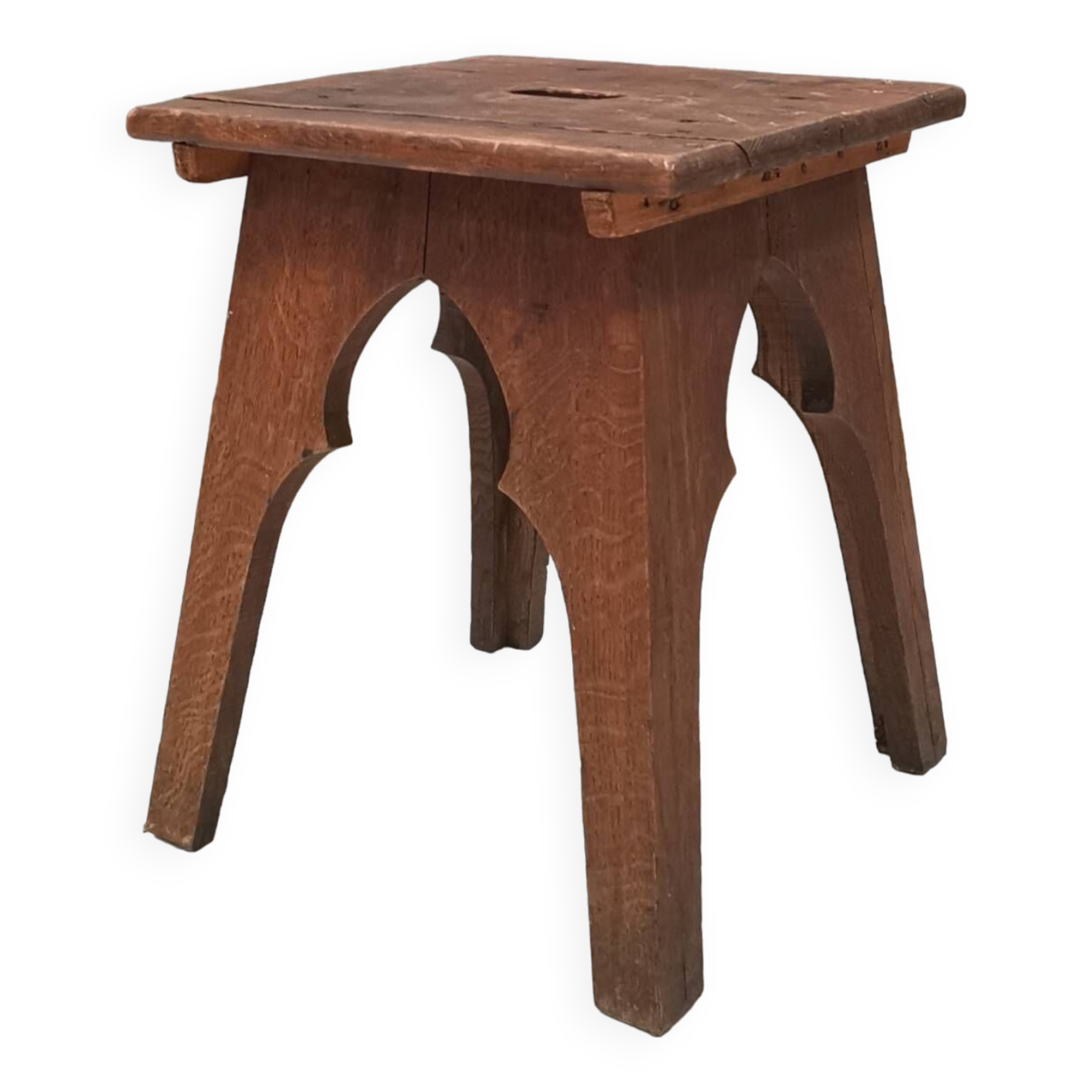 Brutalist old solid oak stool