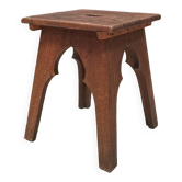 Tabouret brutaliste ancien chêne massif