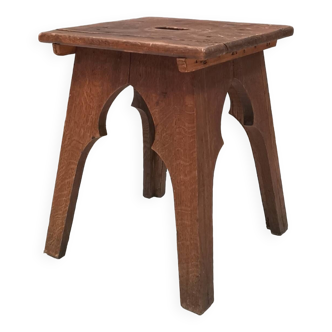 Brutalist old solid oak stool