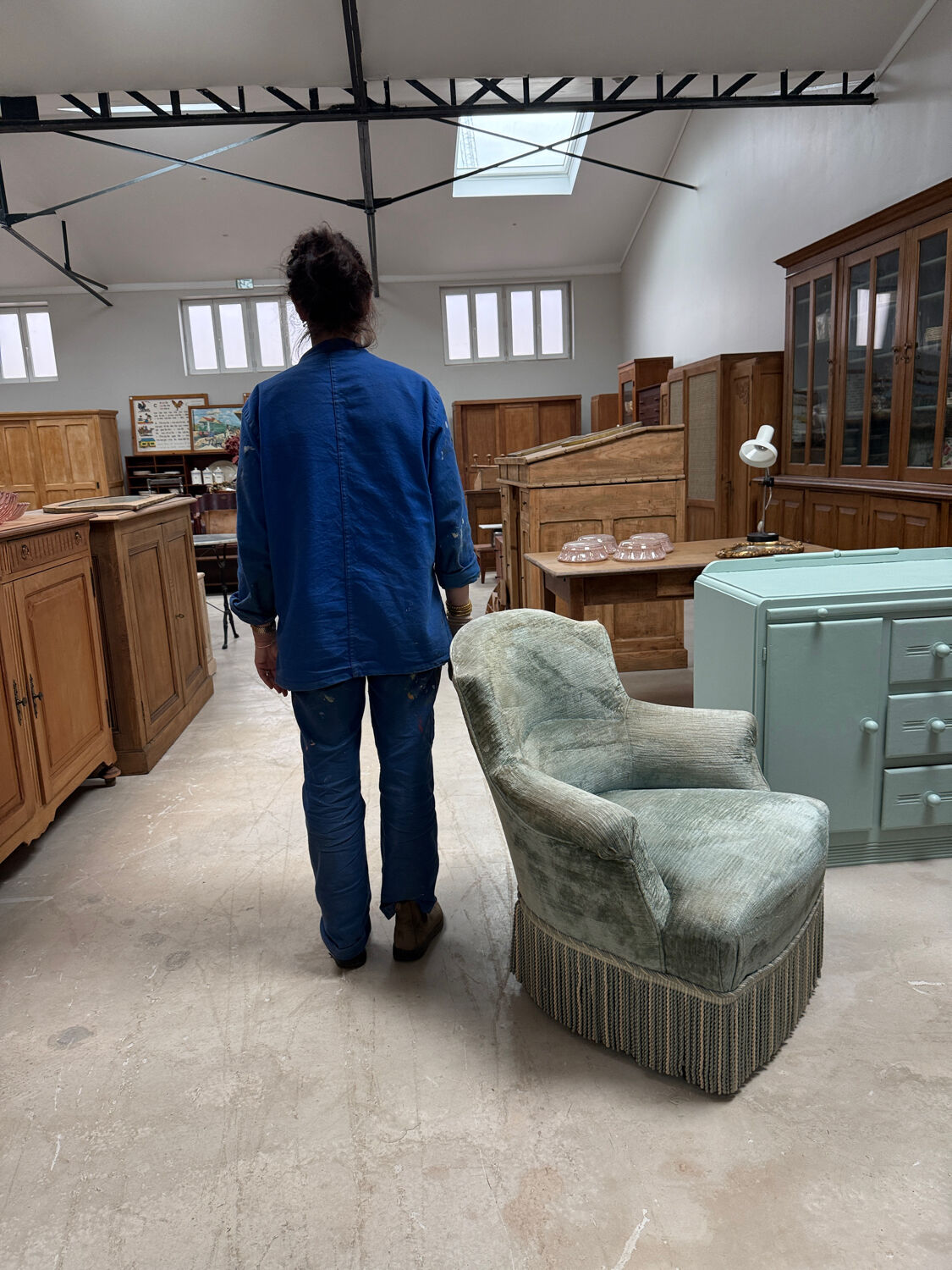 Green velvet tub chair