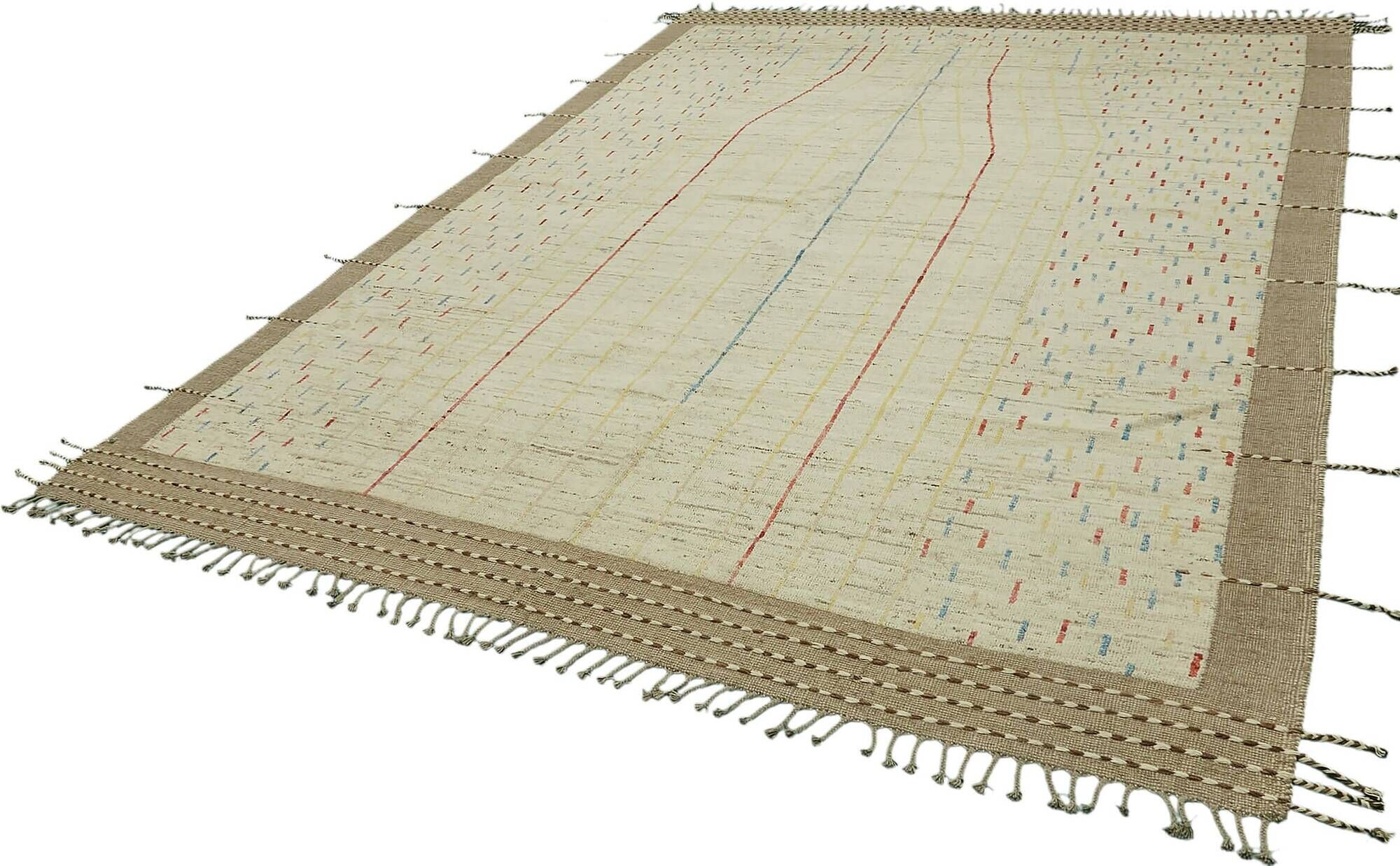 Handwoven Tribal One of a Kind 280 cm x 368 cm Beige Wool Carpet
