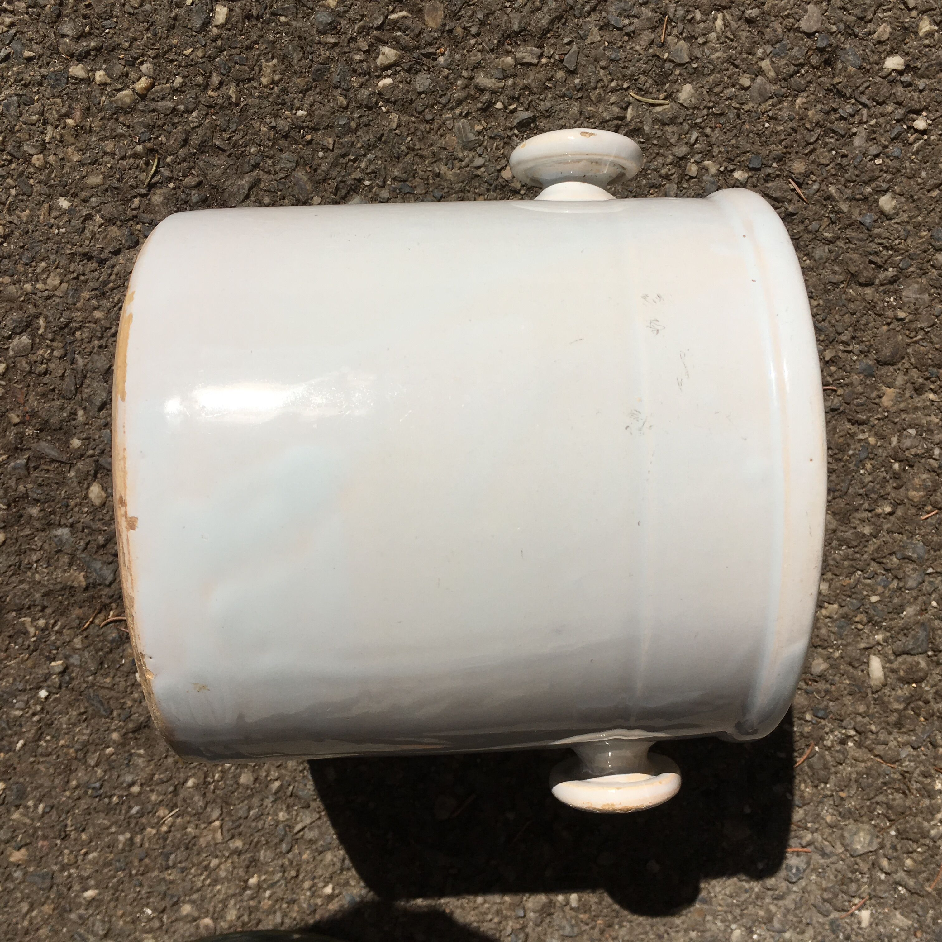 Large white glazed terracotta pot