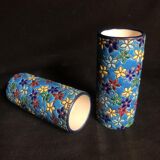 Pair of 19th-century roll vases in Longwy enamels