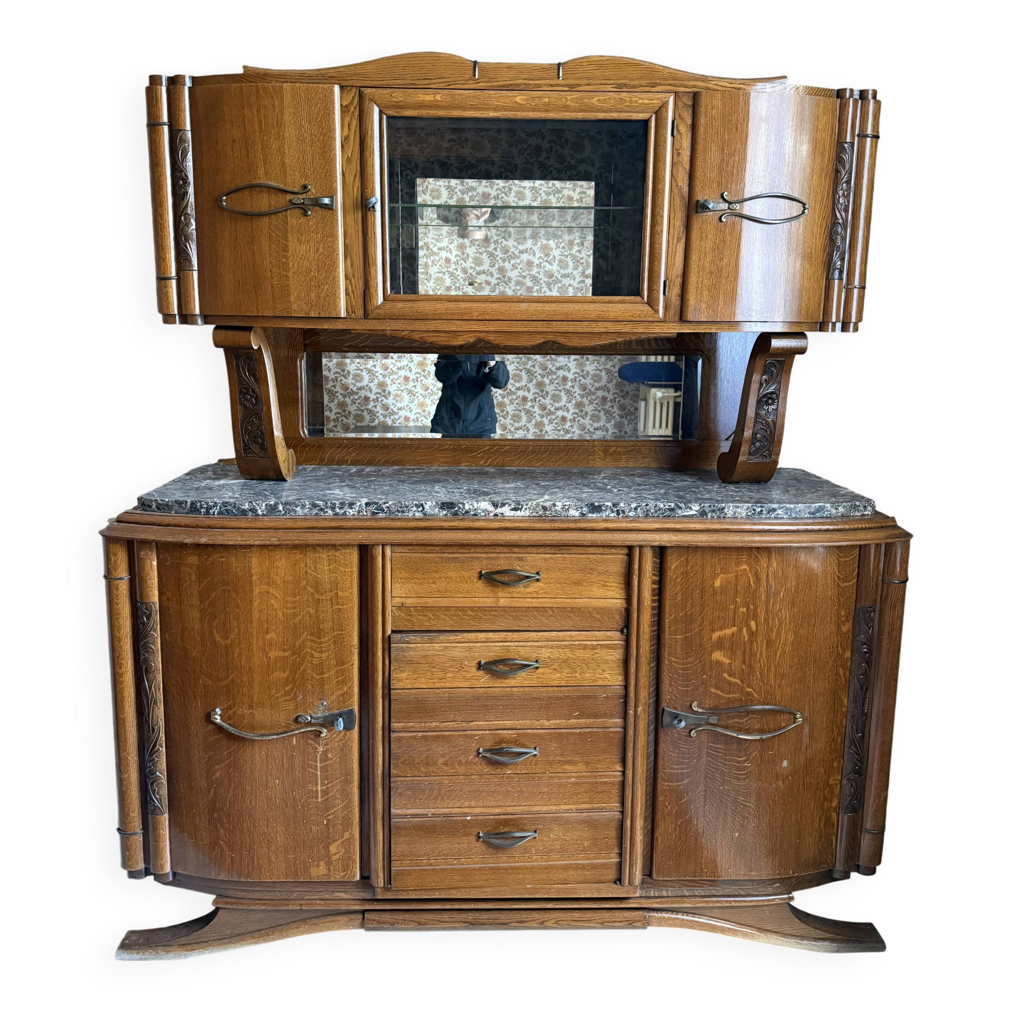 Buffet sideboard solid wood marble stone