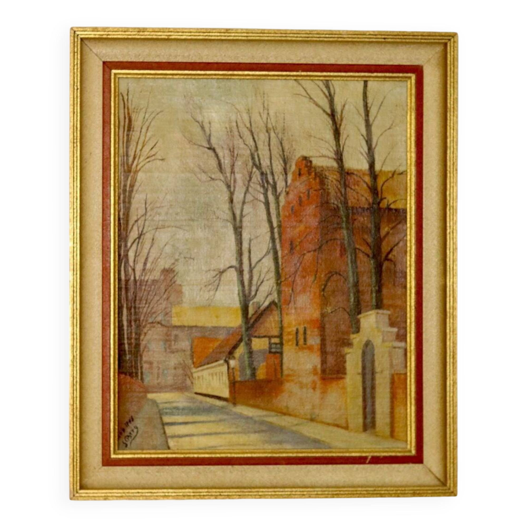 Oil painting on Swedish canvas from the mid-1940s "Street" by Sven Bertil Berg – Vintage and framed.