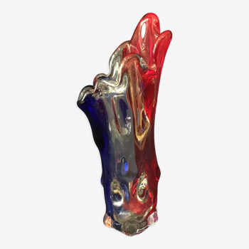 Vase murano bleu transparent rouge orange