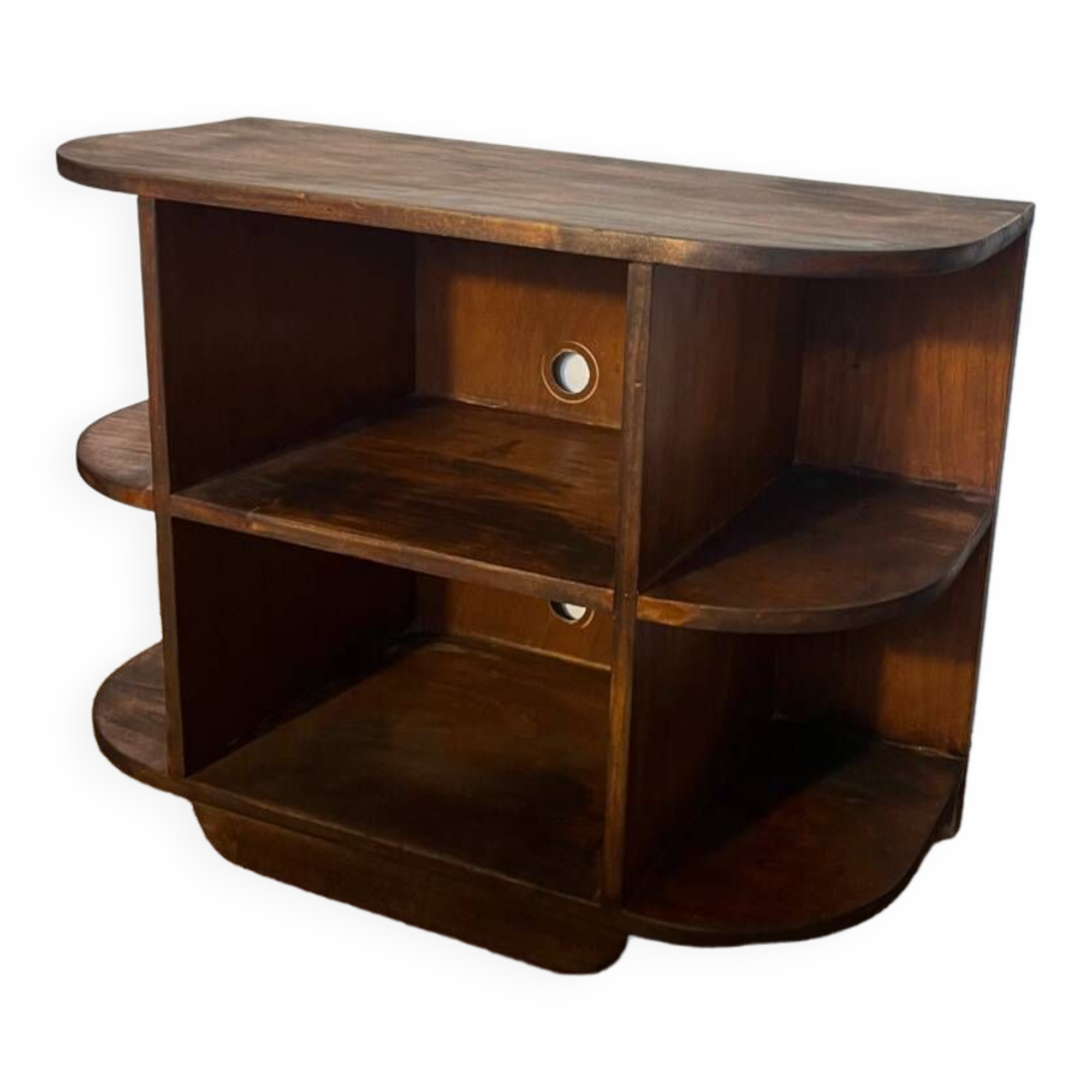 TV cabinet in a row with art deco wooden shelf