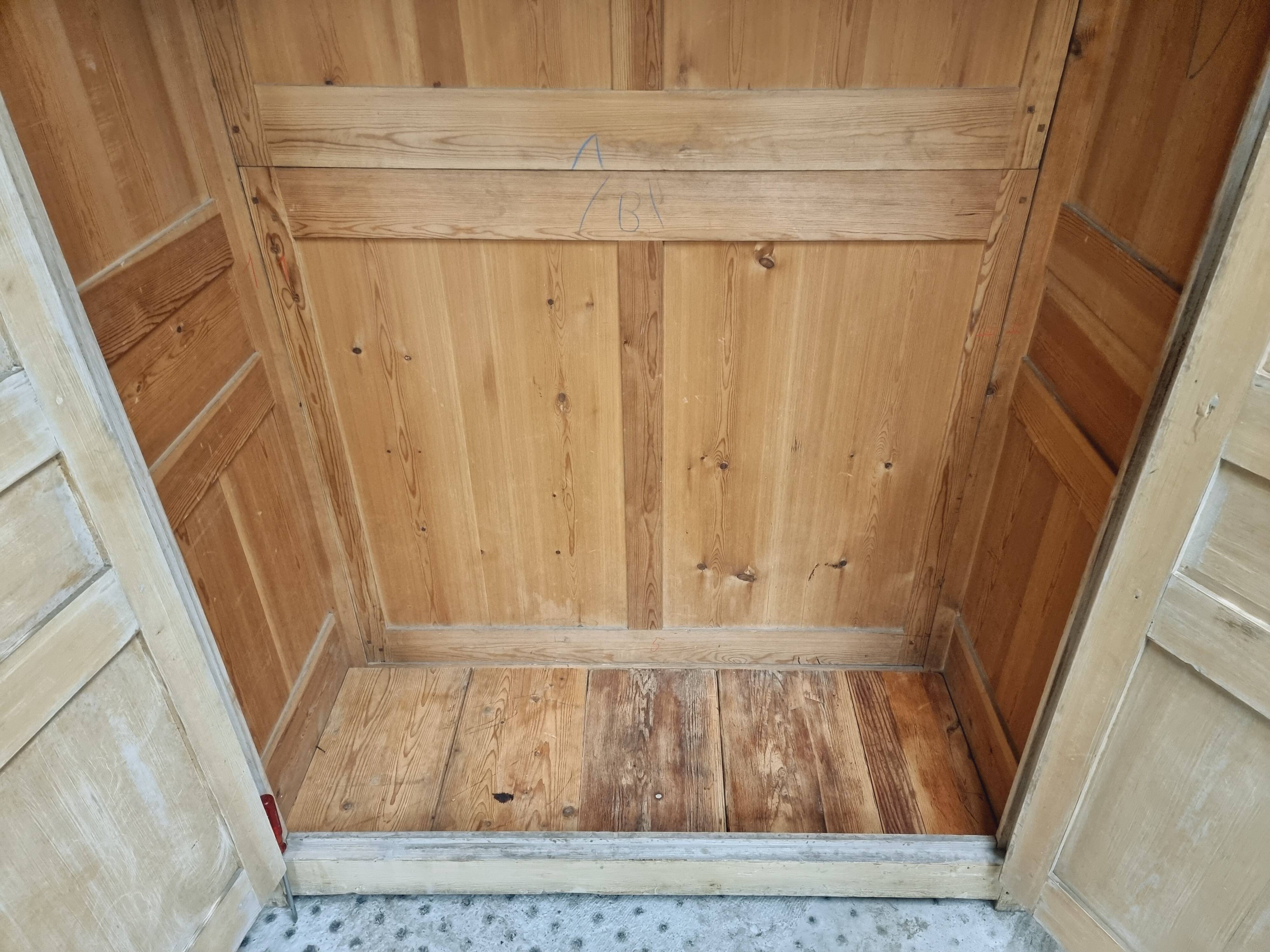 Antique wardrobe, kitchen cabinet, pinewood, creamy white