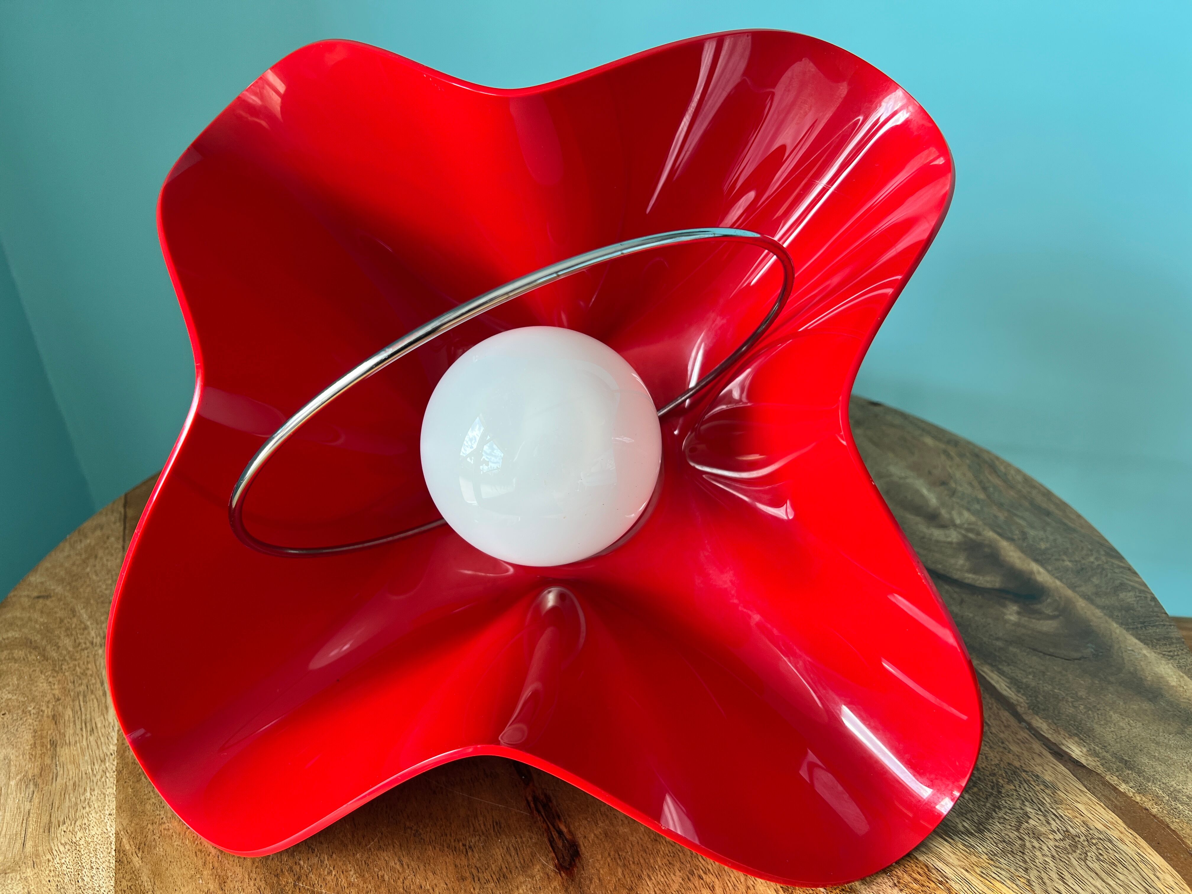 Ceiling pendant lamp / vintage and retro ceiling lamp / 1970s / red colour