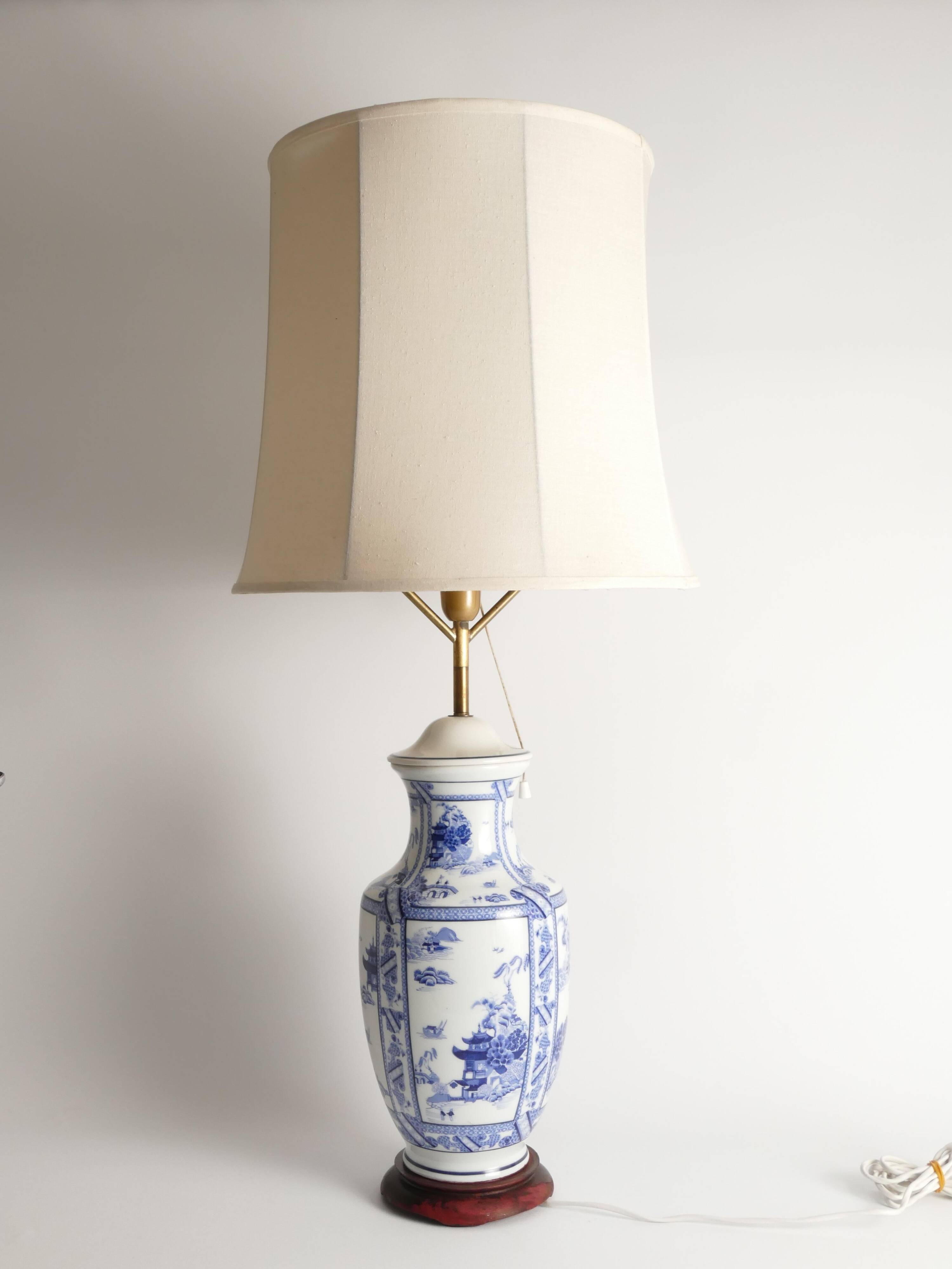 French Blue & White Willow Porcelain Table Lamp, by Louis Drimmer, Limoges