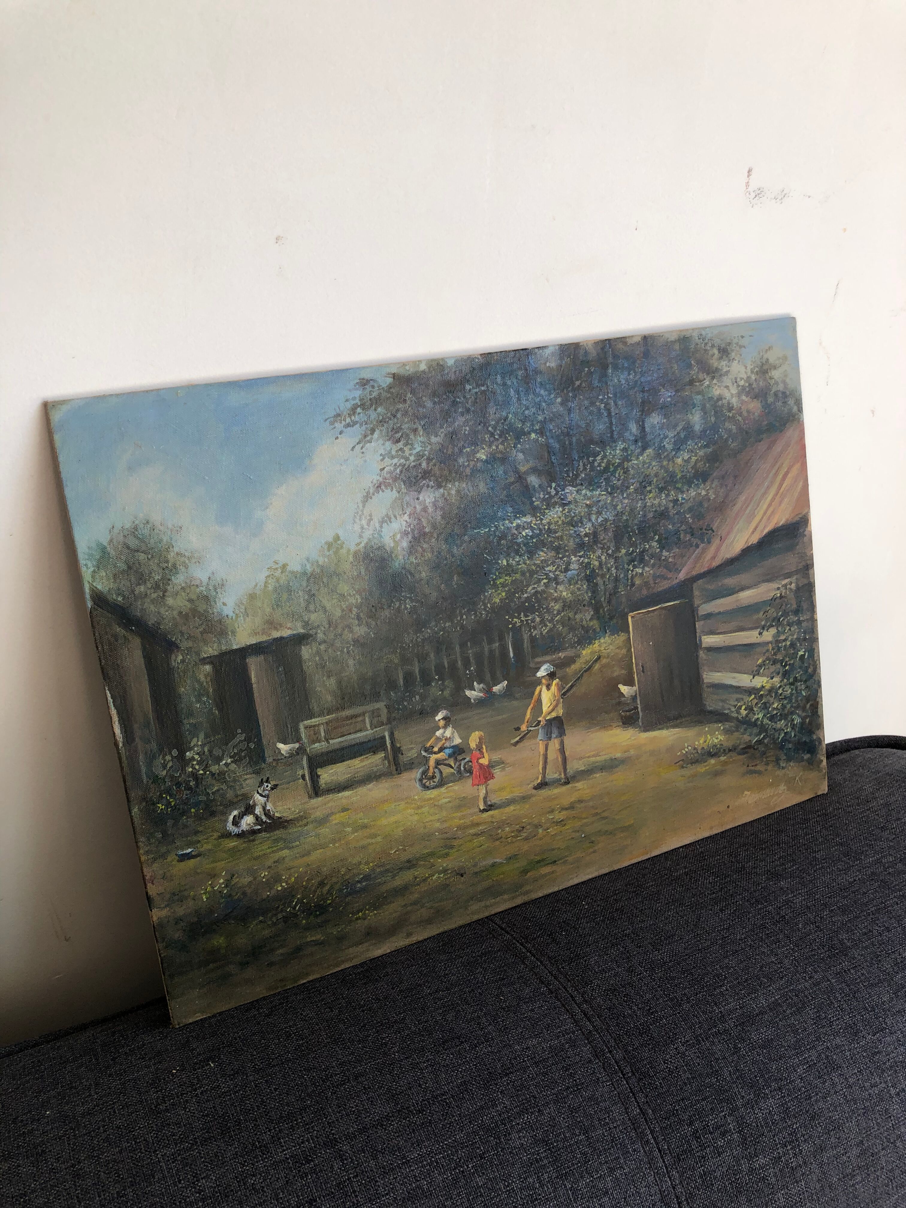 Oil on cardboard picturesque Russian stage