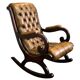 Rocking Chair Chesterfield in Tawny Leather & Solid Wood – Impeccable Condition