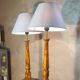 Pair of lamps in Bakelite wood style, 68x30, new lampshade, electrical working, very elegant.