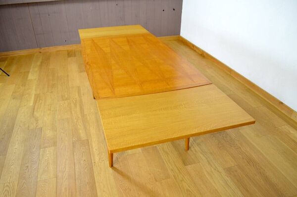 Table en chêne blond & pieds compas vintage 1960