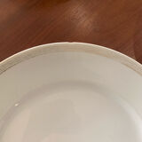 Lot of six flat plates, crockery, old white, gilded