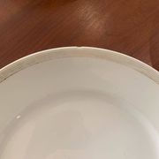 Lot of six flat plates, crockery, old white, gilded