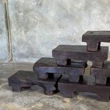Small stool, black solid teak accent stool wabi-sabi L30 W8.5 H6.