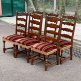 6 Louis XIII dining chairs in solid wood and burgundy velvet.