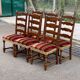 6 Louis XIII dining chairs in solid wood and burgundy velvet.