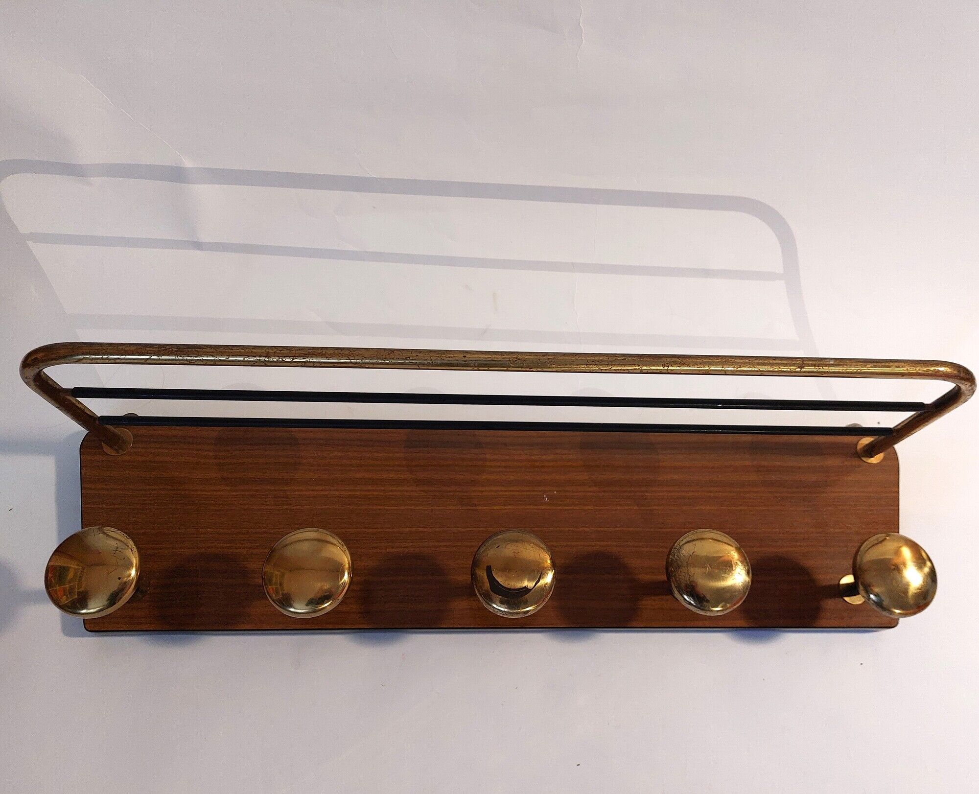 Wall coat rack gilded brass and formica 1960 vintage