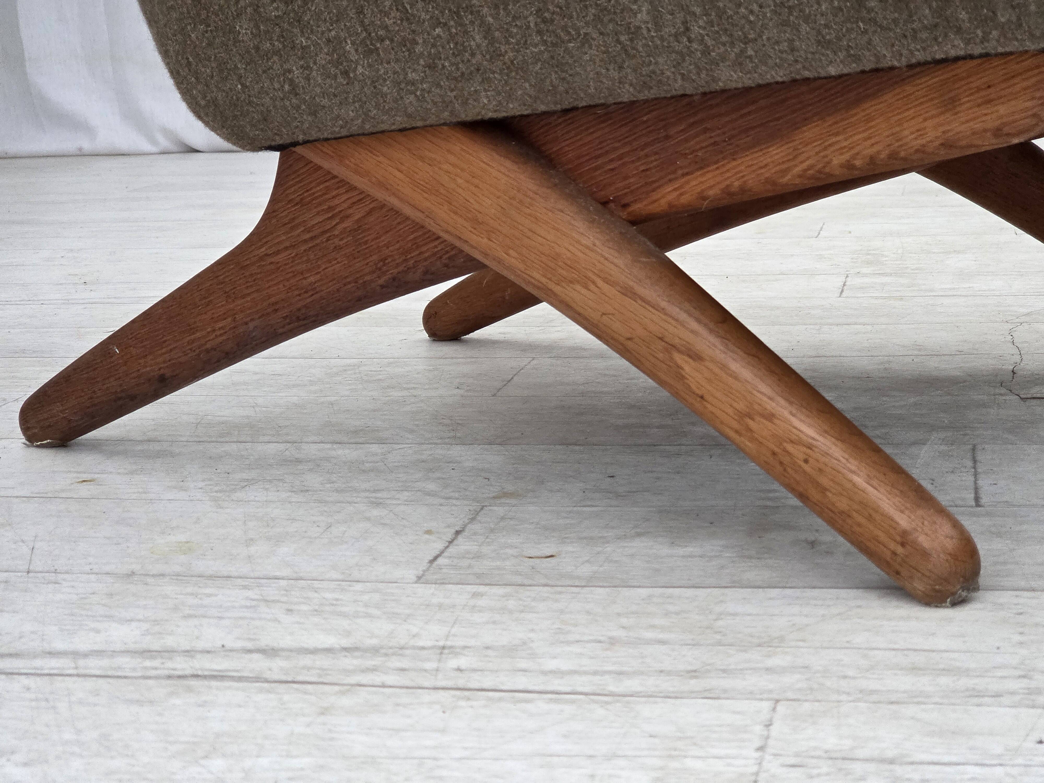 1970s, Danish design by Illum Wikkelsø, furniture wool fabric, oak wood.
