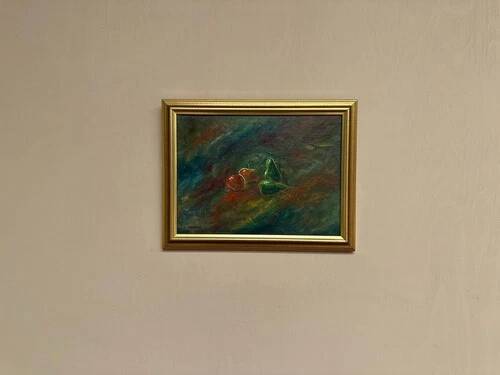 Oil on canvas “Still Life with Fruits” by Olle Bredford,Vintage & Framed 38×30cm