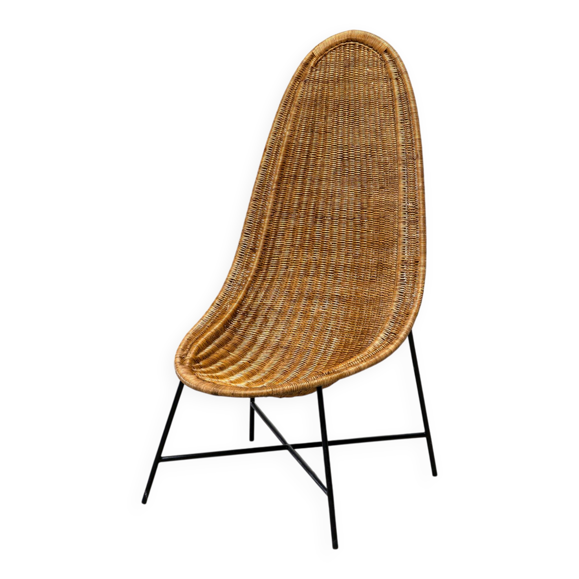 Chaise longue en rotin sculptural italienne