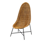 Chaise longue en rotin sculptural italienne