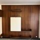 Modular Wall System in Wood Veneer, White Laminate, Glass and